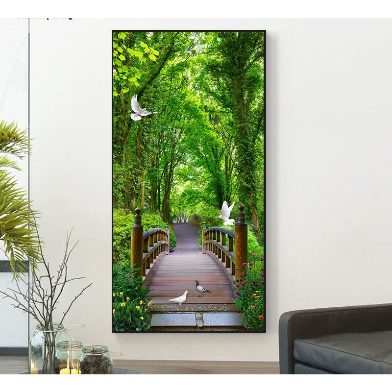 WALLBANNER/WALLPAPER 3DIMENSI MERPATI JEMBATAN HUTAN HIJAU ukuran sedang