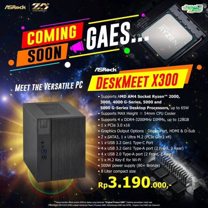 Terlaris Mini Pc Asrock Deskmeet X300 - Am4 Barebone Only