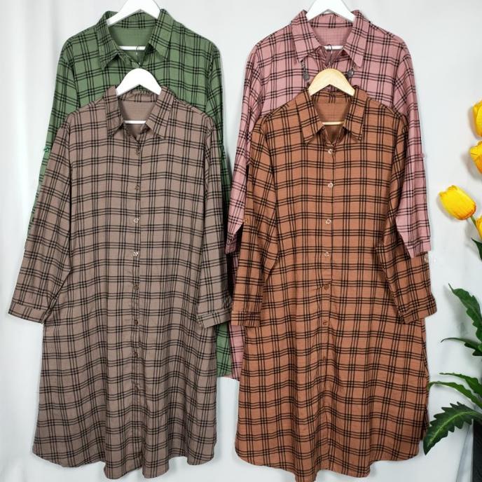 Tunik Jumbo Wanita Ld 125 Cm Motif Kotak Kekinian Fit To 4XL