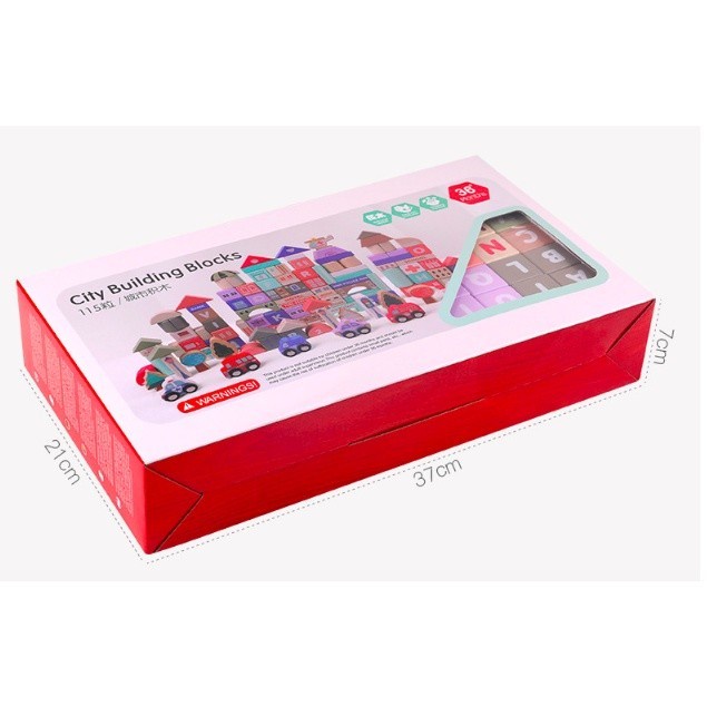 DISKON SPESIAL 115 PCS MAINAN KAYU BALOK BANGUNAN KOTA - CITY BUILDING BLOCKS TERLARIS