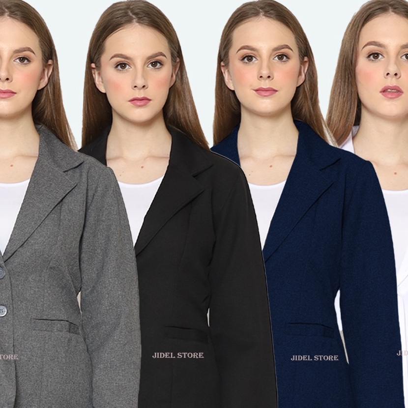 (O➲.♡PY] Blazer Formal Wanita, HITAM PUTIH ABU DONGKER S-5L JUMBO BIG SIZE Jas Blazer Kantor Wanita,