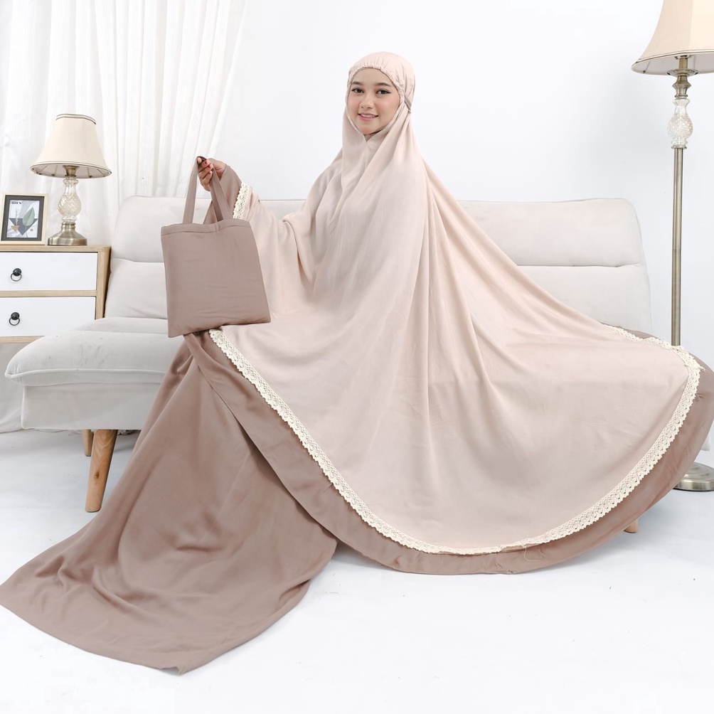 83 Raneea Mukena Jumbo Rayon Bali Premium Aliya Aksem rempel renda Harga Oo