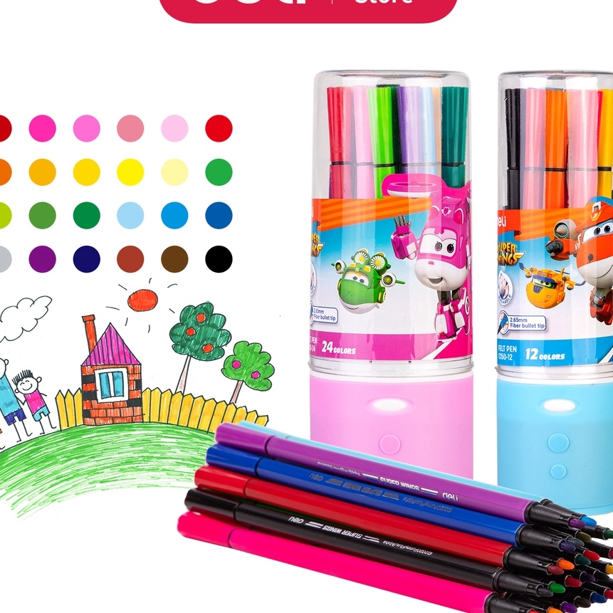 

(㊛ZK.❣K) Deli Super Wings Felt Pen / Spidol Warna 12/24 Warna Kemasan Tabung EC150-12 EC150-24 / muraah..