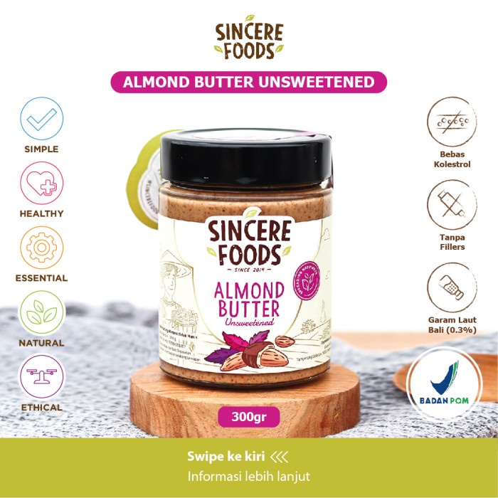 

Sincere Foods Almond Butter 300gr Unsweetened Gluten Free Vegan Mpasi