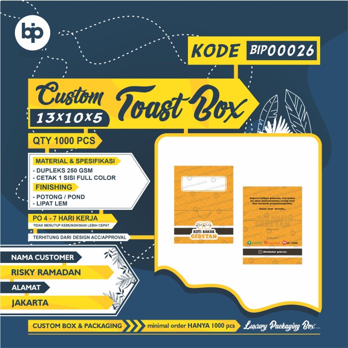 Terlaris Bip00026 I Custom Toast Box I 13 X 10 X 5