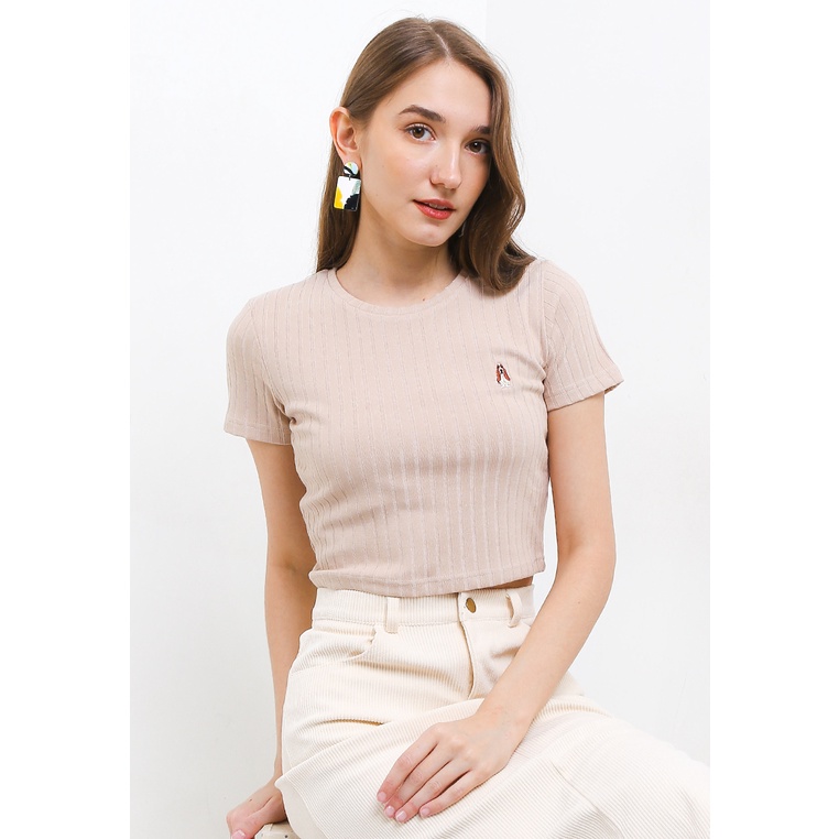 Kaos Hush Puppies Original Wanita Tee Desain cropped Lebaran Ori 100% Fashion Forestine Rib Woman Ea