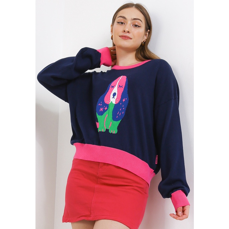 Hoodie Hush Puppies Original Wanita Atasan Sweatshirt bernuansa dual tone dengan Liunic Formal Ori 1