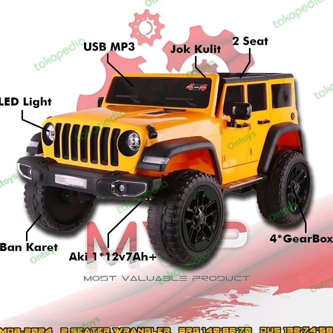 Mainan Anak Mobil Aki 2Seater Ban Karet Wrangler Mob 2024