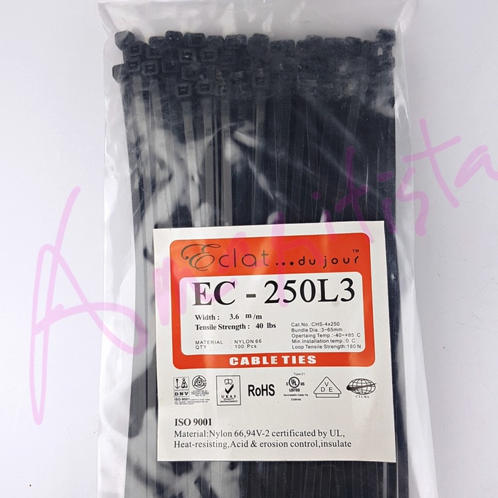 

Cable Ties / Sabuk kabel Eclat Hitam 250x3.6mm NYLON66 - 100pcs