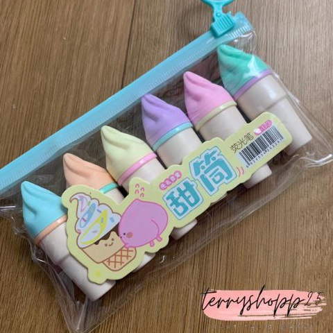 

TerlarisーStabilo Motif Es Krim Cone Lucu Warna Warni 1SET Kemasan Pouch Murah COD