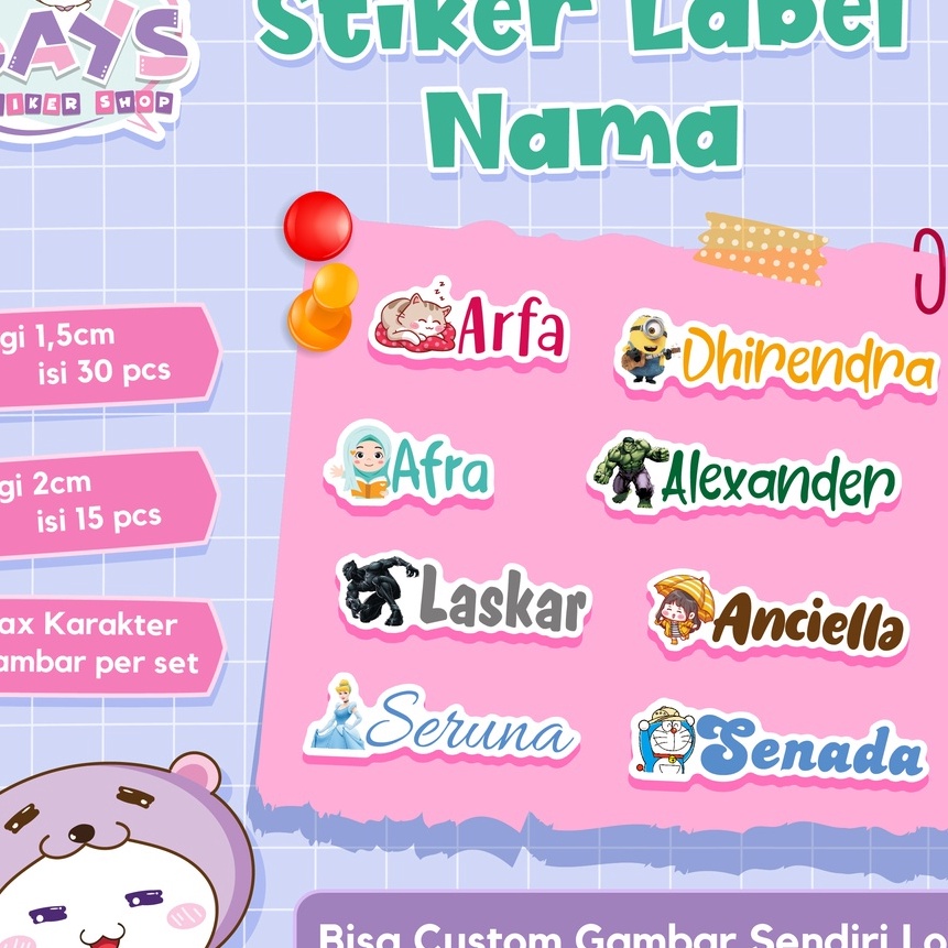 

[S☆T ㊛L) Stiker Label Nama Anak Custom Waterproof Murah- pasti.dikiriim..