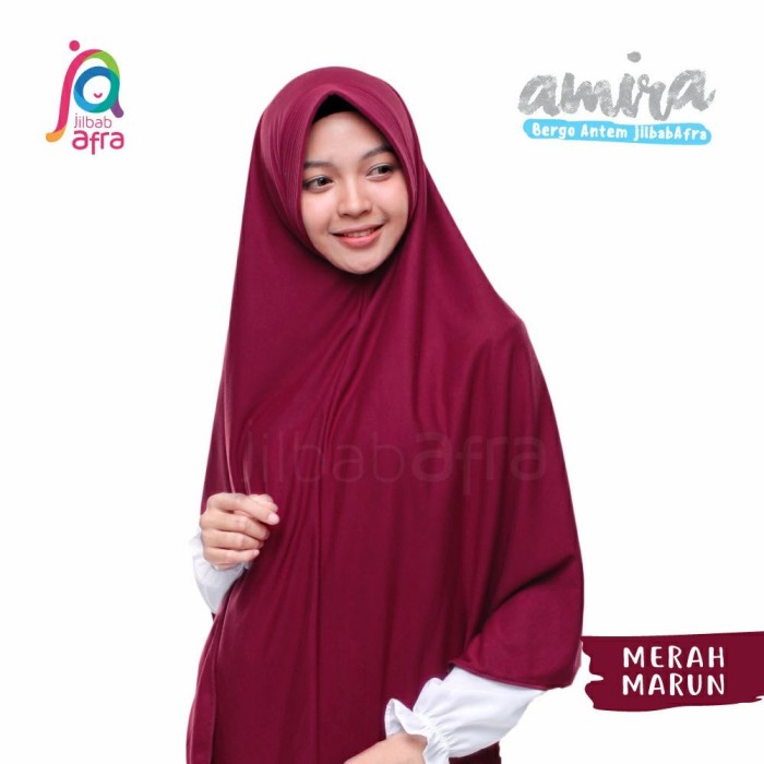 Amira Merah Maroon Jilbab Afra Arfa Bergo Pet Antem Instan Kaos