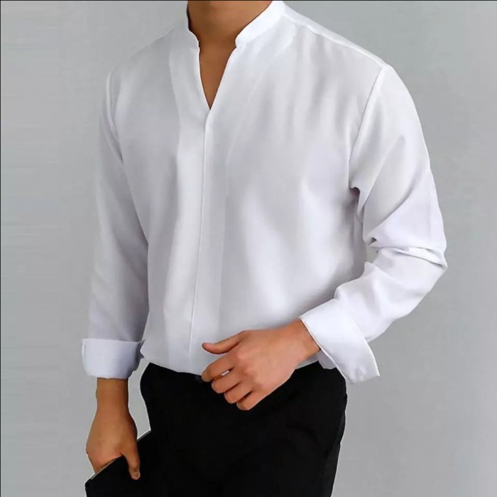 Hards Kemeja Pria Lengan Panjang Putih V Neck Slim Fit Basic Polos