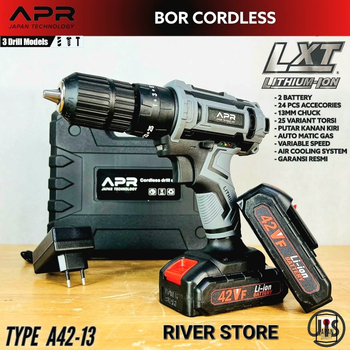 Mesin Bor Cordless 13MM APR 42V Baterai Impact Drill Bor Besi Tembok