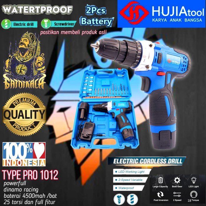 Mesin Bor Baterai Cordless Hujia Pro 1012 "Fullset ACC Original"