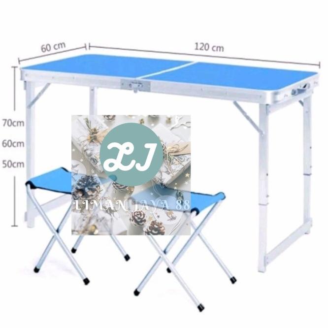Meja Lipat Koper Portable 120Cm X 60Cm Kaki Kotak Set(1Meja+2Kursi)