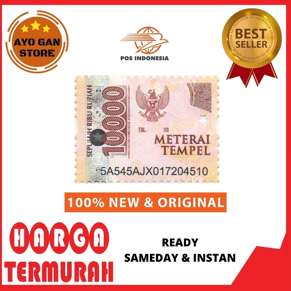 

8.8 MALL Meterai Asli Materai 10000 (1 Pcs/Keping) 100% ASLI ORIGINAL !!!