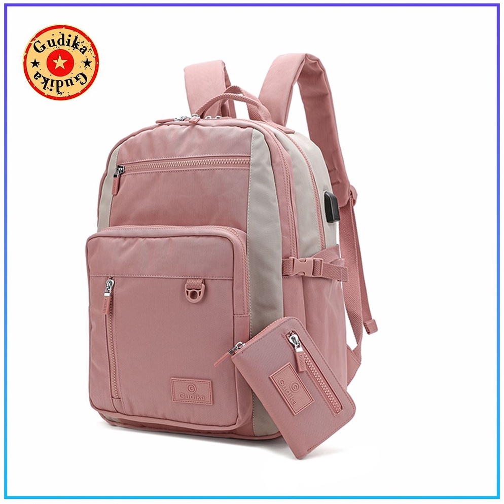 Harga Termurah.. GUDIKA 5221 - Tas Ransel Laptop USB Set Dompet Wanita Pria Kekinian Import Original