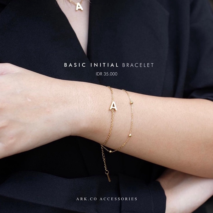 [R☎89A Ark.co - BASIC INITIAL BRACELET Titanium | (Gold & Silver) alphabet gelang tangan huruf inisi