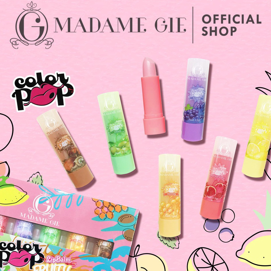 Best Produk ORIGINAL Madame Gie Color Pop Lip Balm Fruity Series ColorPop / Pelembab Bibir / LipBalm