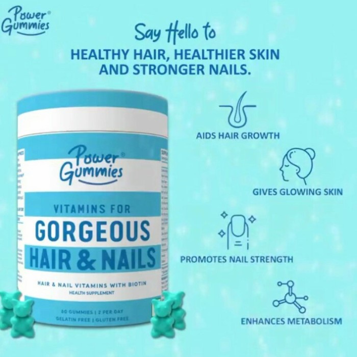 POWER GUMMIES GORGEOUS HAIR SKIN NAILS VITAMIN WITH BIOTIN 60 GUMMIES