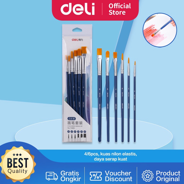 

3.3 Brands Festival Deli set kuas warna biru (4/6pcs /pack) kombinasi bentuk kuas untuk memenuhi kebutuhan melukis 738X0