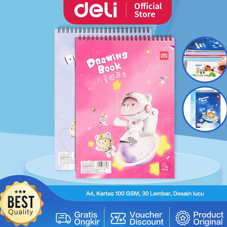 

✤Diskon HQBHU Deli School Drawing Book / Buku Gambar Jilid Spiral Kertas Tebal 100 GSM 30 Lembar 73387 L93 Best Product