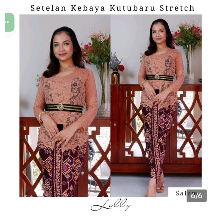 Setelan Kebaya Lily rok lycra dan obi kebaya Bali modern lengan panjang