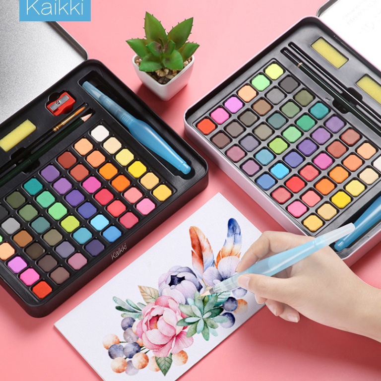 

6.6 Brand Kaikki cat air watercolor set - 36/48 warna water color alat cat air lukis set (termasuk kuas dan kertas gambar)
