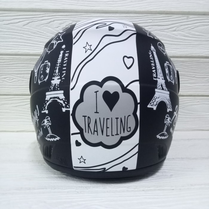 Helm Evo Nuvo Sni Dewasa Motif Traveling Hitam Doff