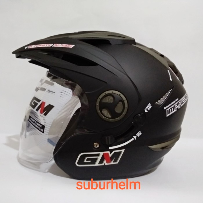 Helm Gm New Imprezza Solid Black Doff Dan Glossy Double Visor Ori