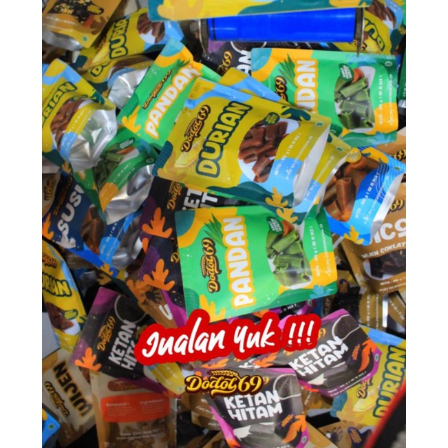 

' dodol garut 69 dodol pandan, susu, wijen, kacok, wicok, ketan hitam, durian