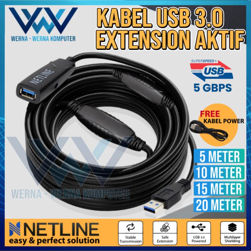 Kabel USB 3.0 Extension Aktif 15 Meter with USB Power NETLINE