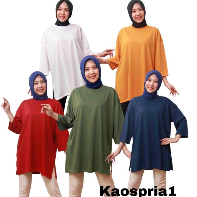 Kaos Wanita Basic Oversized Top Kaos Polos NonBusui Hijab Friendly