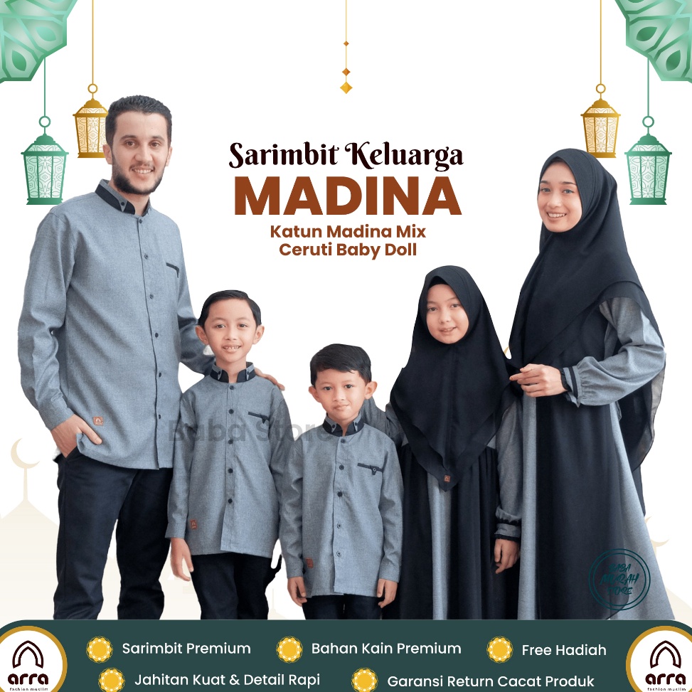 Paling Diminati..!! Baju Couple Keluarga Lebaran 2023 Mewah Series Madina Charcoal Hitam by Arra  - 
