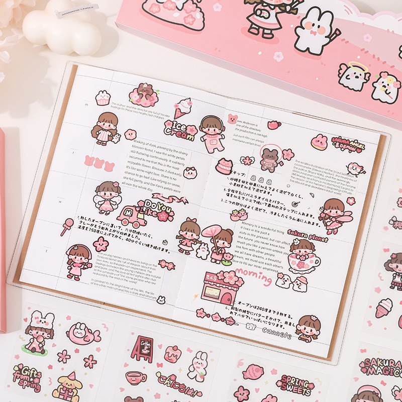 

Stiker 200PCS lembut sakura gadis stiker kit tahan air PVC bahan dekorasi gadis hati karakter ponsel