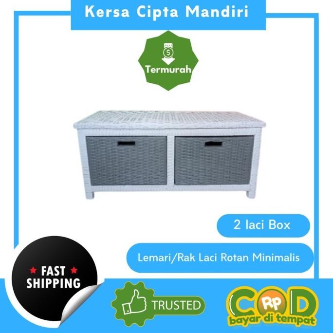 ] Rak Lemari 2 Laci Rotan Sintetis Bisa Untuk Meja TV/Kersa