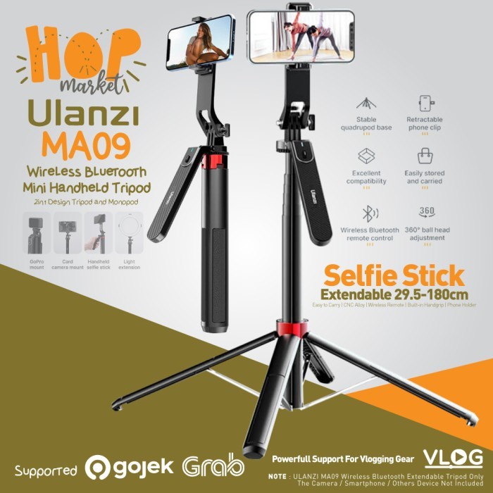 ULANZI MA09 SELFIE STICK BLUETOOTH VLOG VIDEO HP 2 MODE TRIPOD GIMBAL
