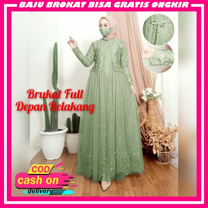 Dres Muslim Brukat Gamis Pesta Mewah Elegan Jumbo Gamies Brokat Dress Kondangan Wedding Dress Brokat