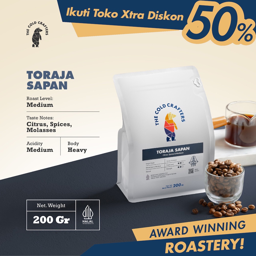 

The Cold Crafters - Toraja Sapan Arabica Grade 1 Biji Kopi Roasted Beans - BIJI KOPI 100gr/200gr/1kg