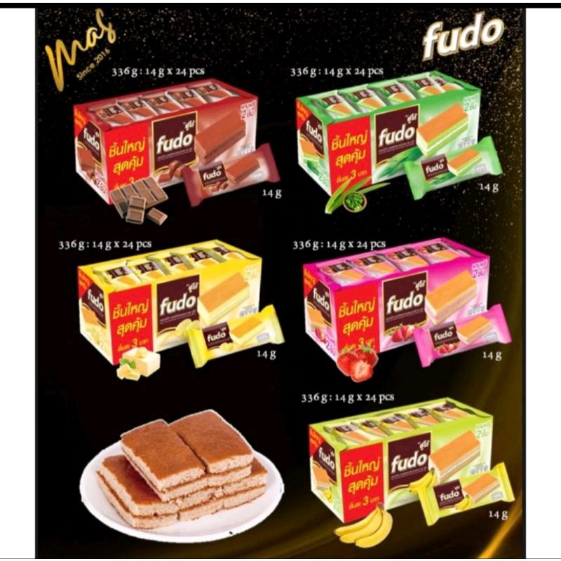 

PROMO!!! Fudo bolu layer cake all varian 1 box (isi24) cokelat/banana/strawberry/butter/pandan import