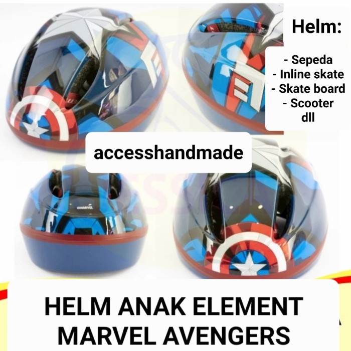 Terlaris Helm Anak Element Sepeda Inline Skate Board Scooter Marvel Avengers