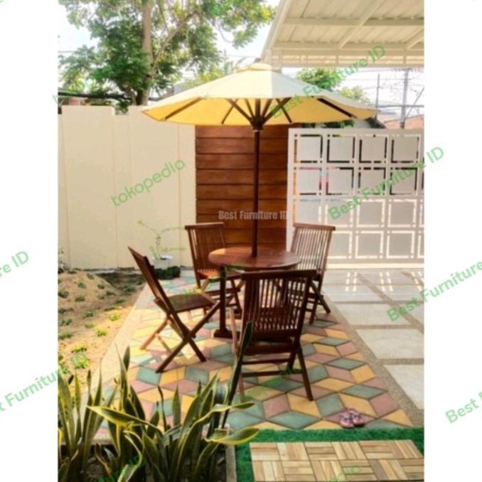 sale Meja Kursi Jati Payung Taman Minimalis Cafe Diameter 80 cm termurah