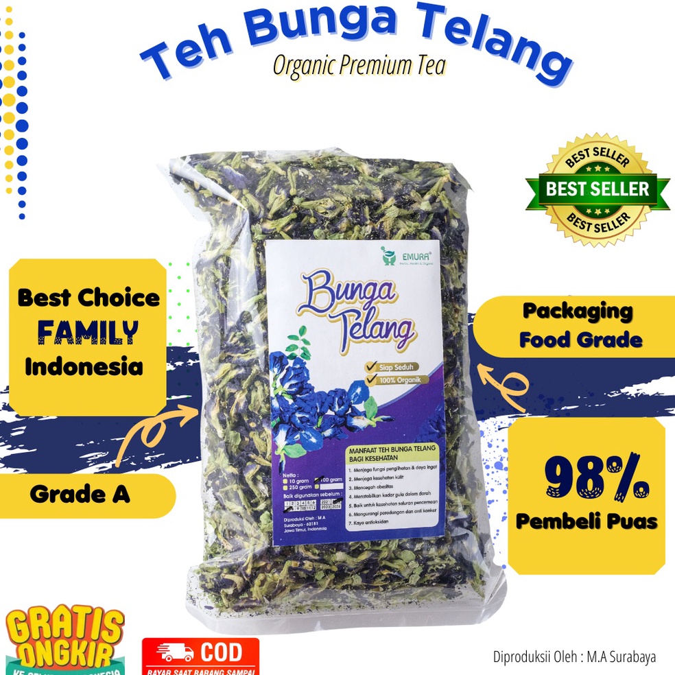 

CWSG0464 Bunga telang organik 100 Gr/Teh Telang Kering/Teh Biru/Butterfly Pea / Teh Bunga Telang Kering