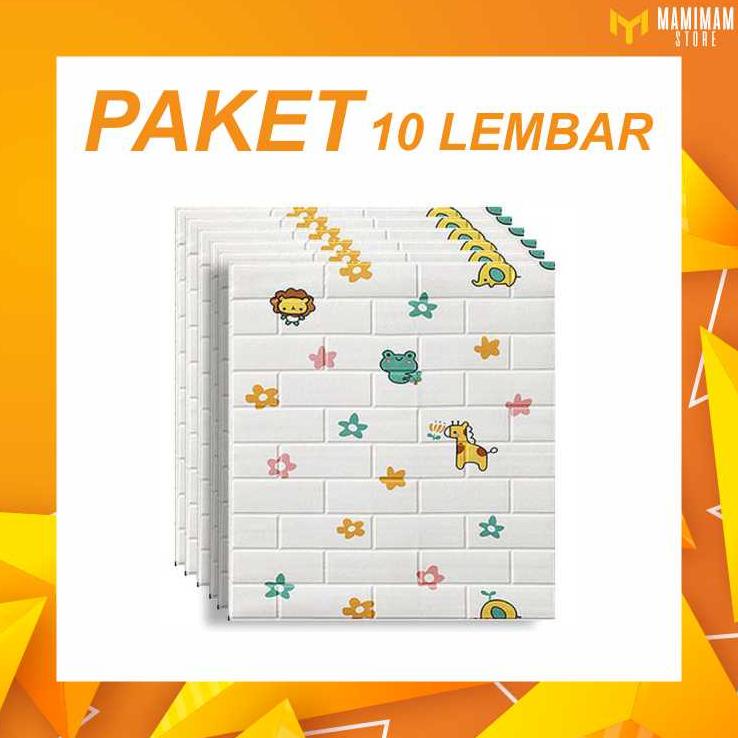 Paket 10 Lembar Wallpaper Dinding Foam 3D Motif Karakter Anak Dekorasi Ruangan Stiker Dinding Foam