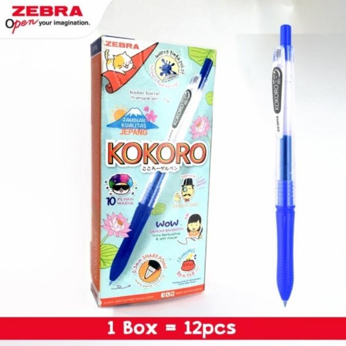 

Pulpen Kokoro Gel 0.5 mm Tinta Biru Zebra Pen Ballpoint Lusin 12 pcs