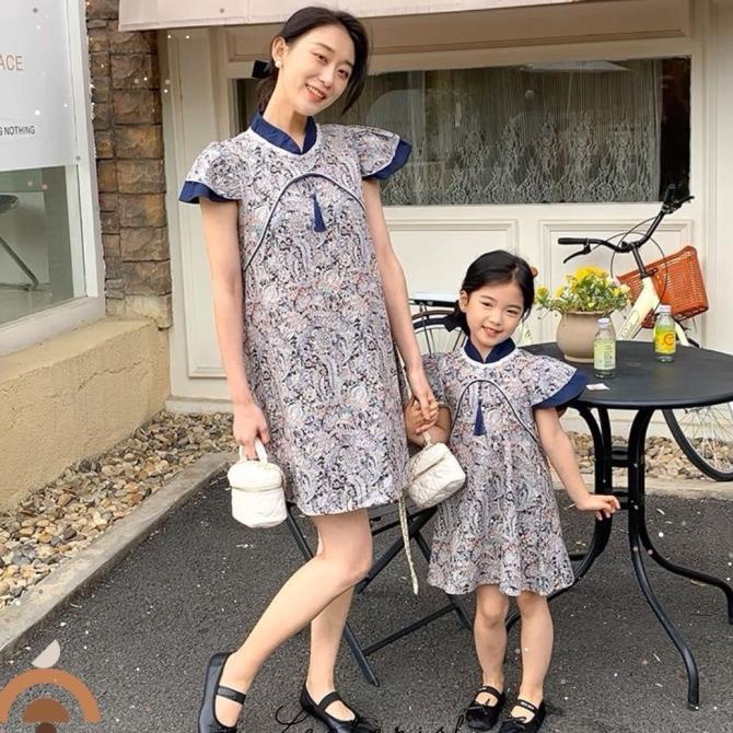 Hengseng Batik Qipao Couple Dress/ Couple Batik Ibu Dan Anak Perempuan