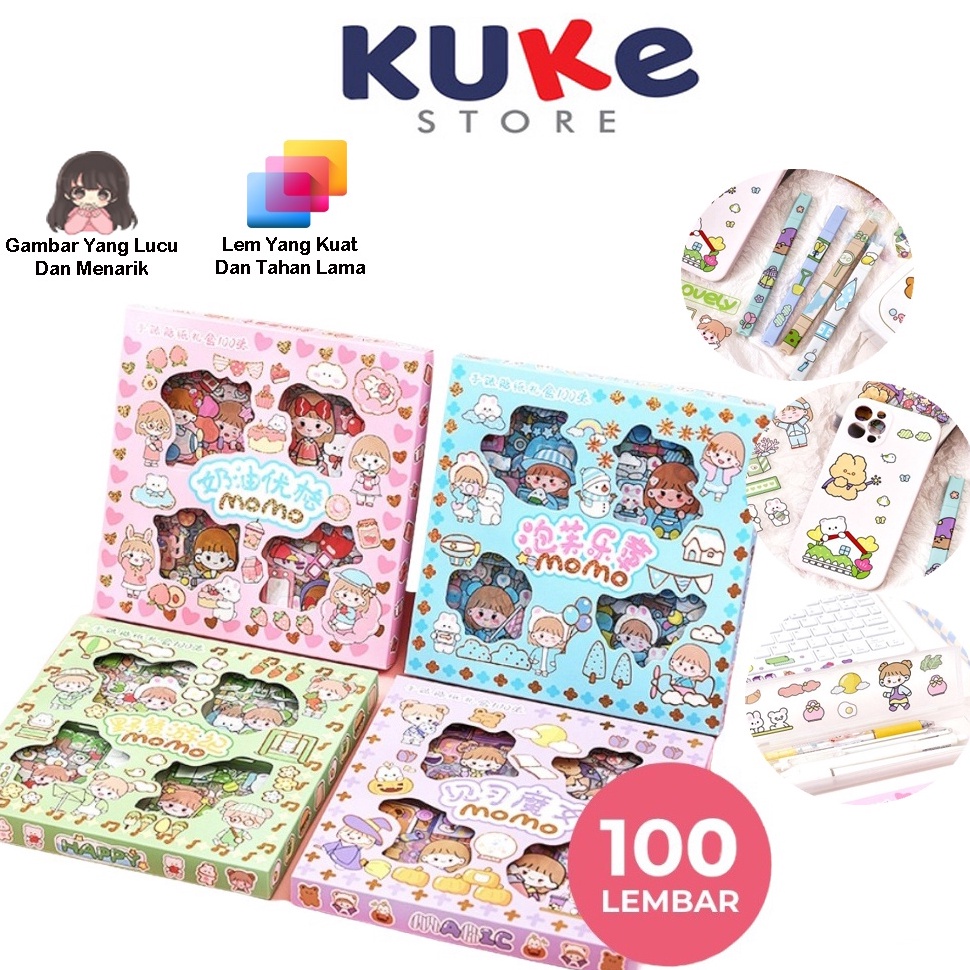 

QHYV1670 KUKE Momo Stiker 2D 100 Lembar Lucu Sticker Kartun Korea Motif Anti Air