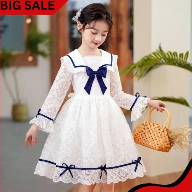 Dress anak perempuan usia 7 8 9 10 tahun Dres brukat gaun pesta putih
