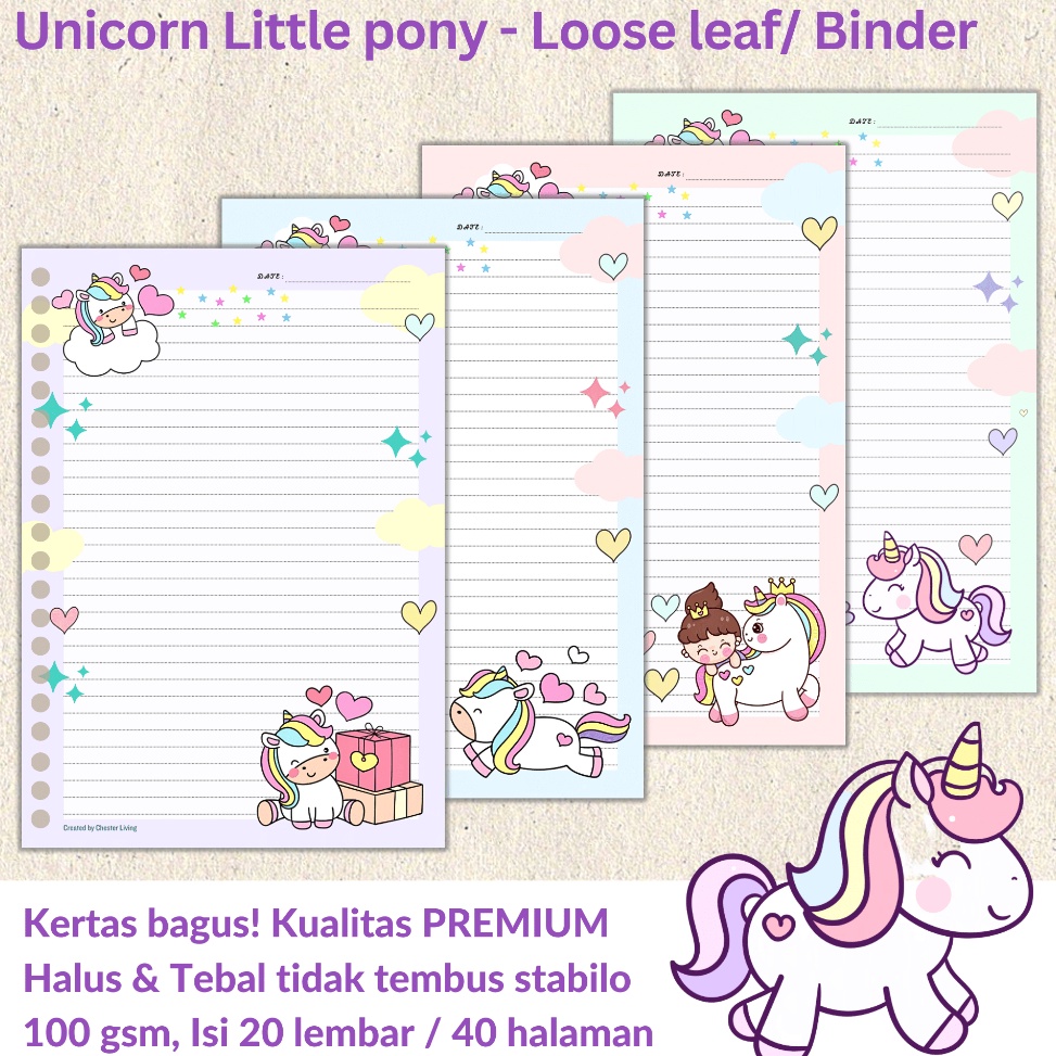 

Hot Sale UNICORN (little Pony) - Loose leaf Isi Kertas File binder A5/B5 Tebal / Refill Map Binder / Line Grid Dotted Blank Garis Kotak Titik Polos \ Color Warna Lucu /CHESTER LIVING